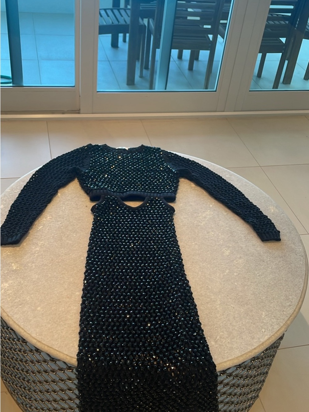 Black Beaded Knit Two-Piece Dress Set